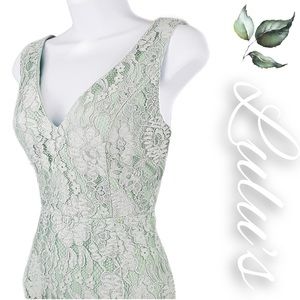 LULU'S Normani Sage Green V-Neck Lace Sleeveless Spring Dress